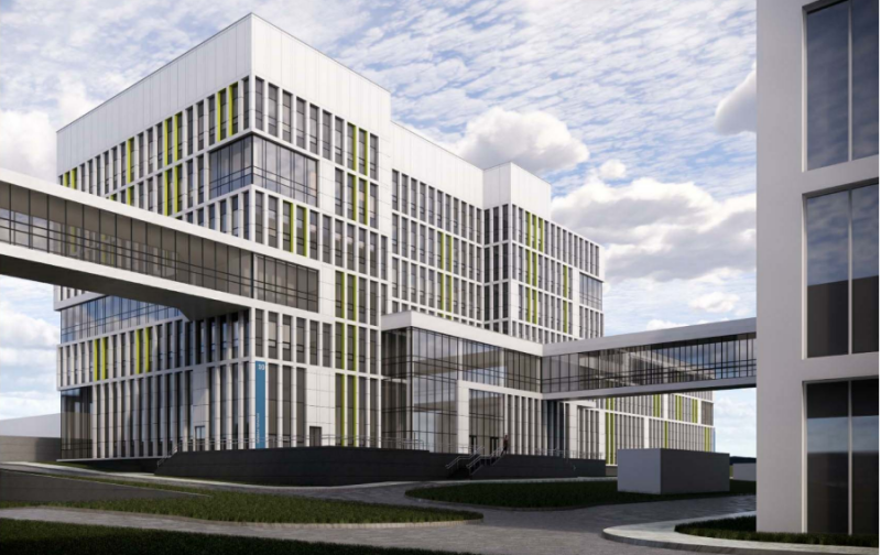 Строящийся лучевой корпус больницы в Коммунарке почти готов